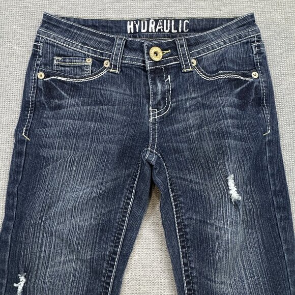 Hydraulic Womens Blue Distressed Denim Capri Jeans Low Rise Straight Size 5/6 - Picture 3 of 12